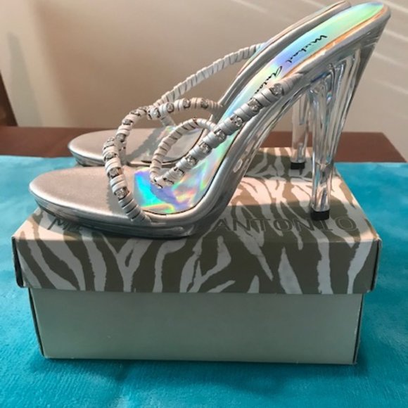 Michael Antonio Silver Satin Heels Size 6-1/2 *NEW 🎀 - Picture 3 of 7